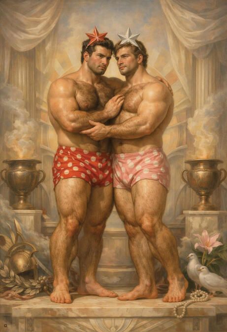 Male figurative surreal fine art. LGBTQIA+, gay marriage, gay bears.