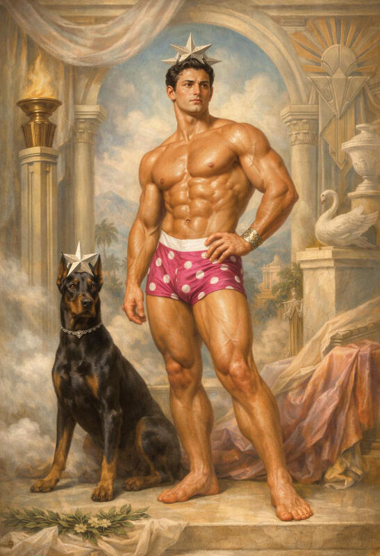 Surreal male figurative art, mythological characters portrait with vintage texture — The Human Mirror by Domus Gallerus