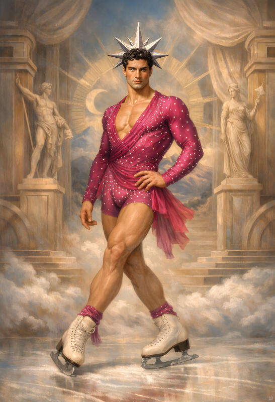 Surreal male figurative art, mythological characters portrait with vintage texture — The Human Mirror by Domus Gallerus Plus-size models, gay bears, body positive, LGBTQIA+.